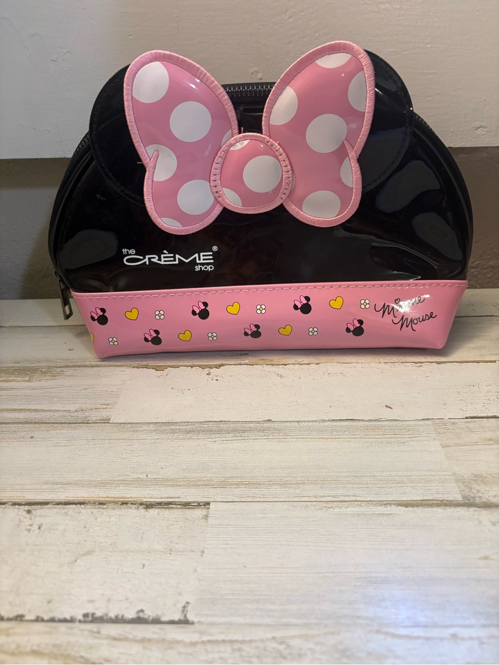 Disney Minnie Mouse Pink & Black Polka Dot Bow Cosmetic Case